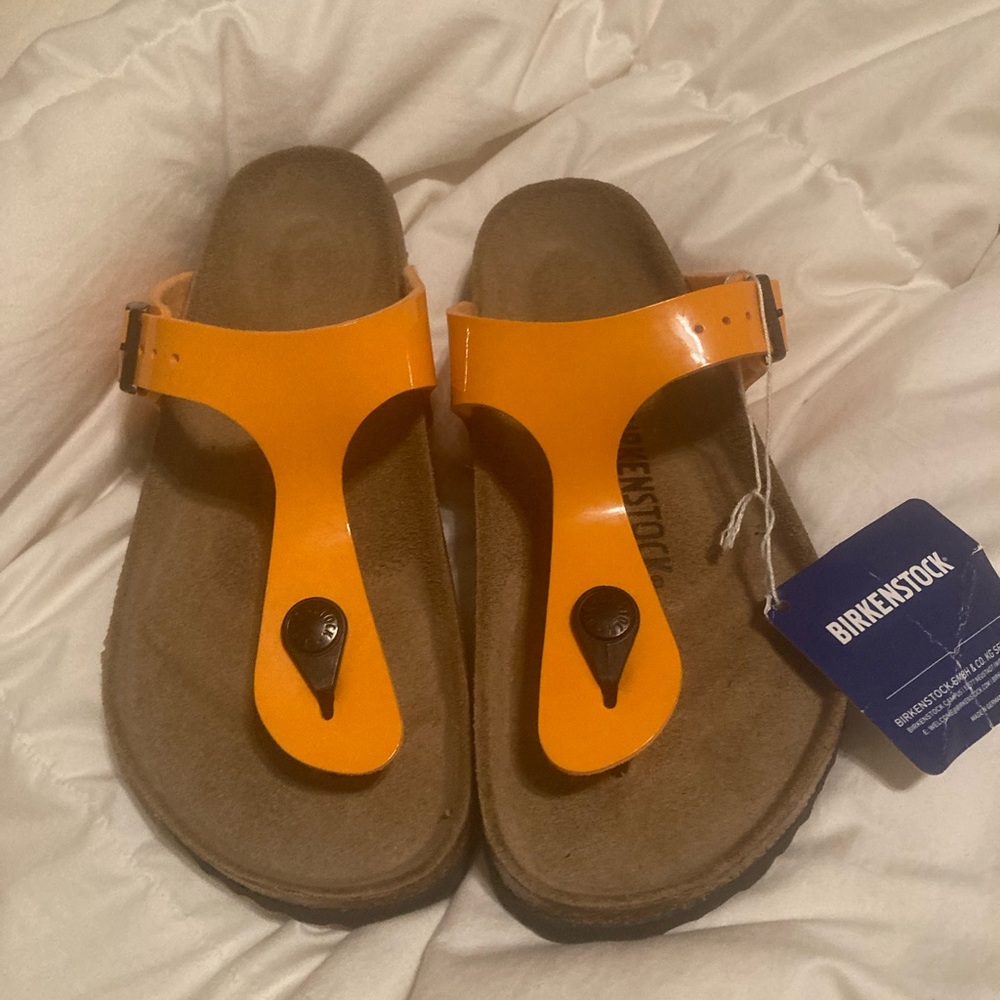 Birkenstock Patent Leather Orange Gizeh Sandals